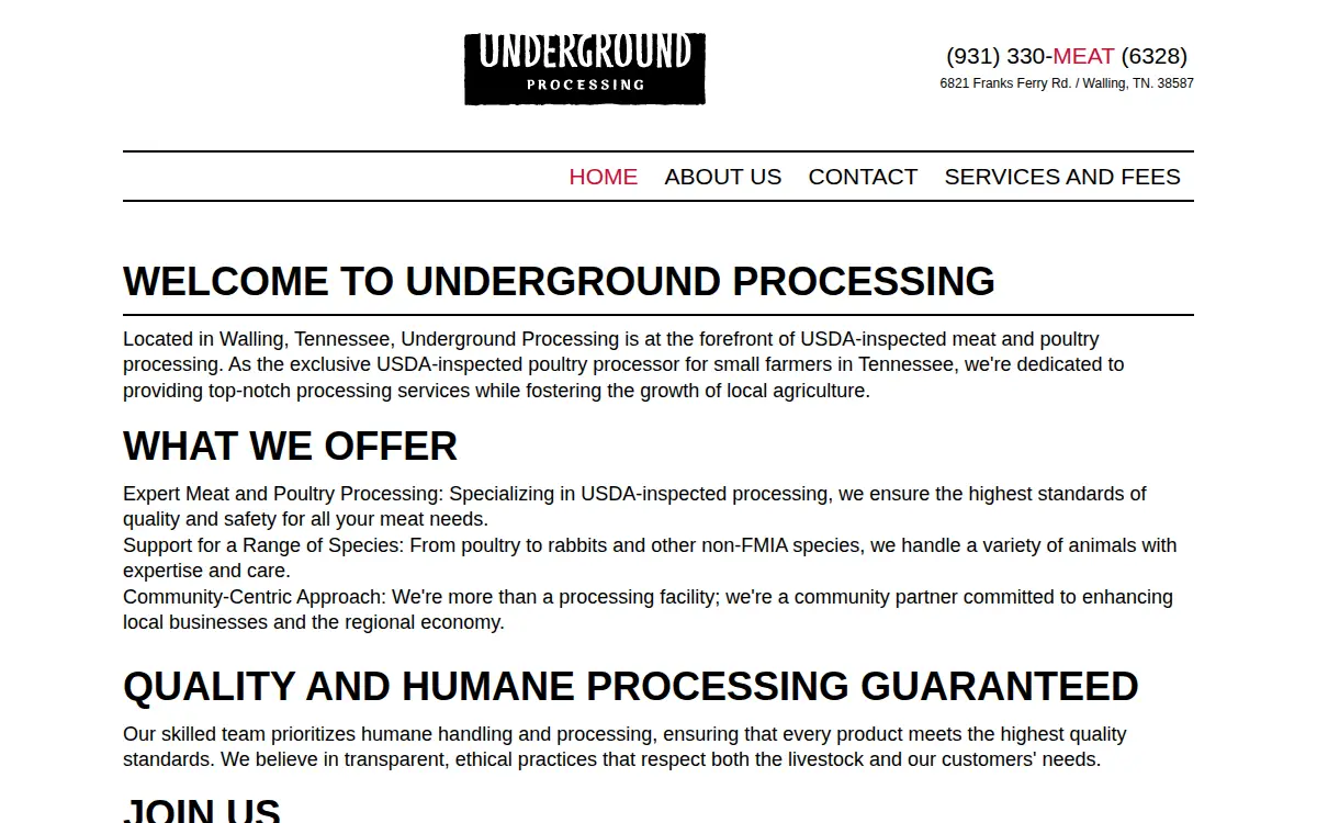 Homepage of Underground Slaughter, LLC
