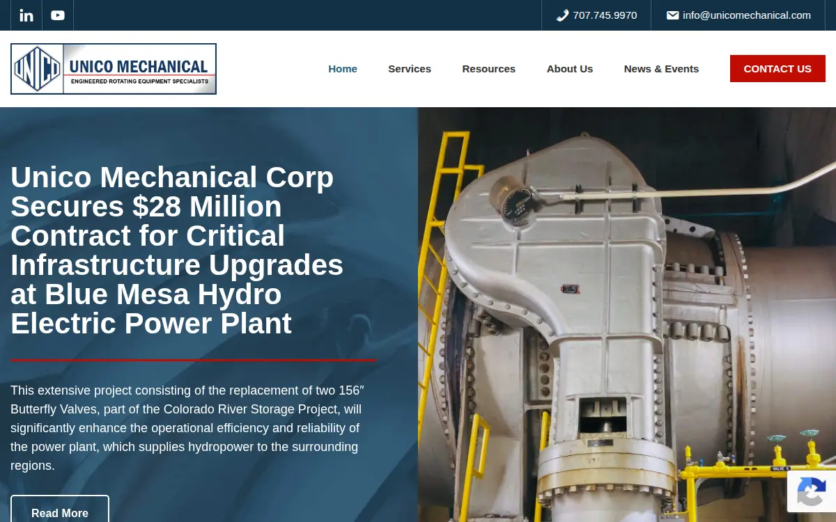Homepage of Unico Mechanical CORP.