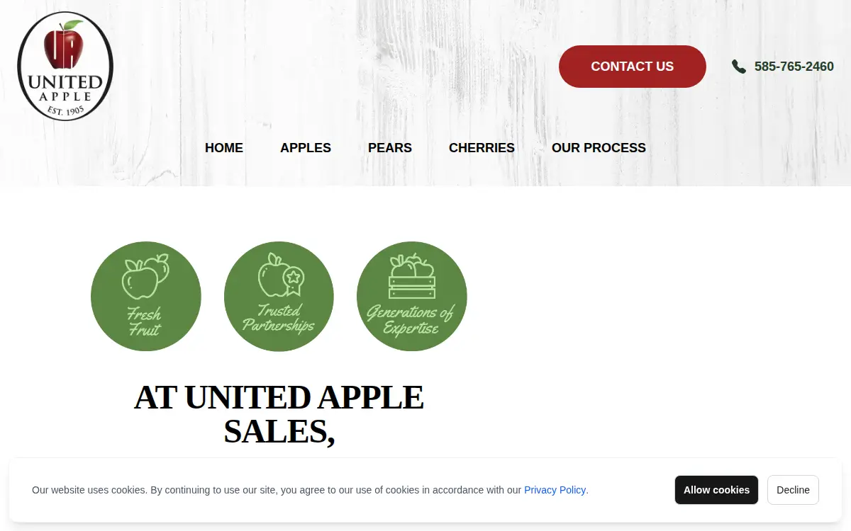 Homepage of United Apple Sales, LLC