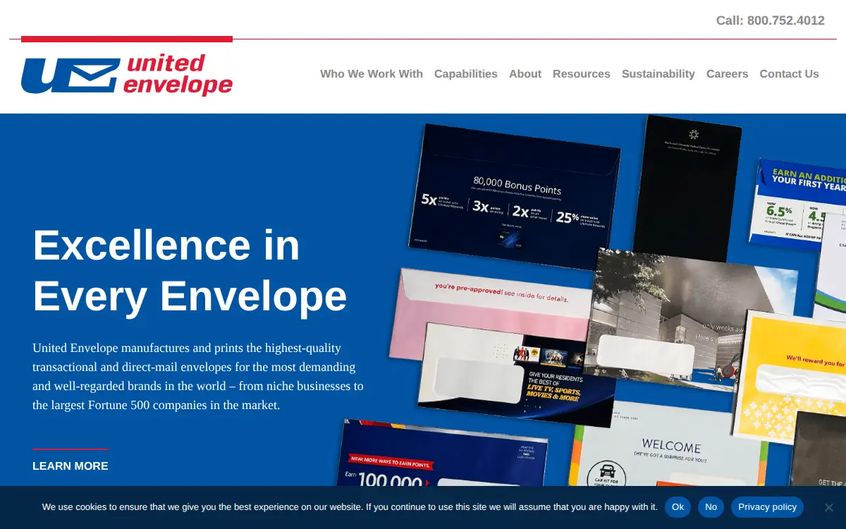 Homepage of United Envelope, LLC