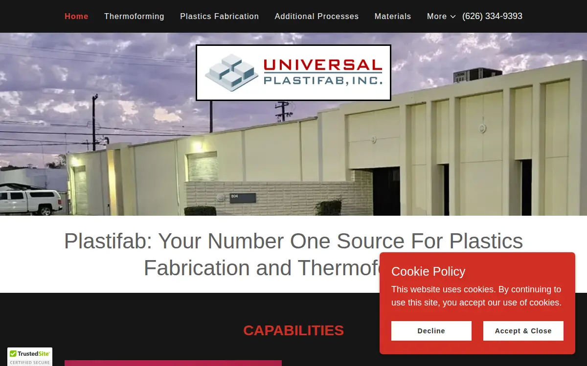Homepage of Universal Plastifab, INC