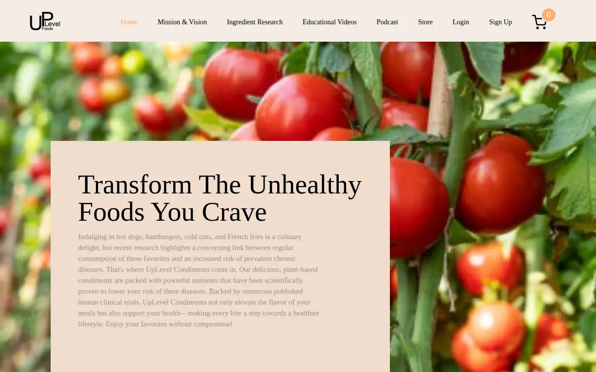 Homepage of Uplevel Foods LLC