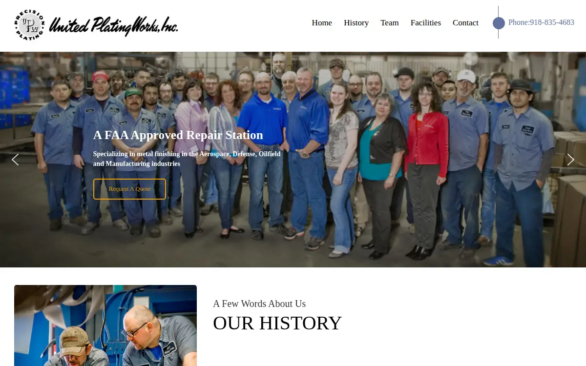Homepage of United Plating Works, INC.