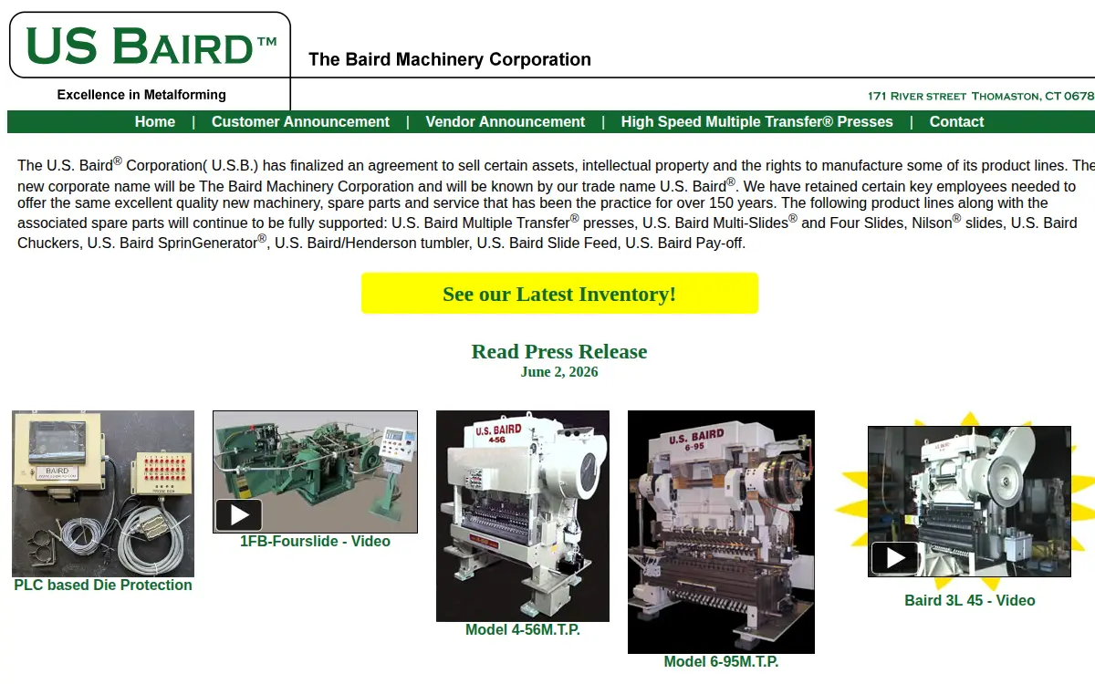 Homepage of Baird Machinery CORP