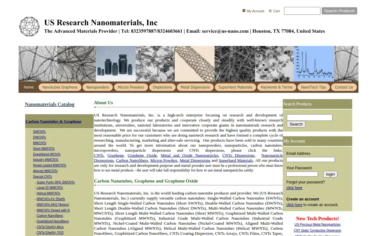 Homepage of US Research Nanomaterials, INC.