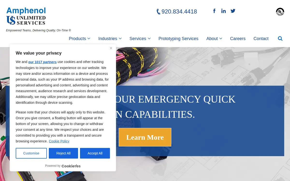 Homepage of Unlimited Services of Wisconsin, LLC
