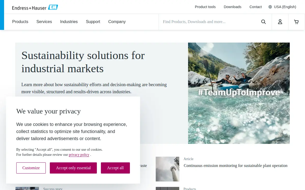 Homepage of Endress + Hauser INC