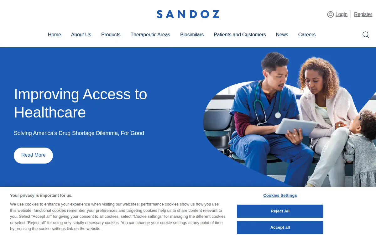 Homepage of Sandoz INC.