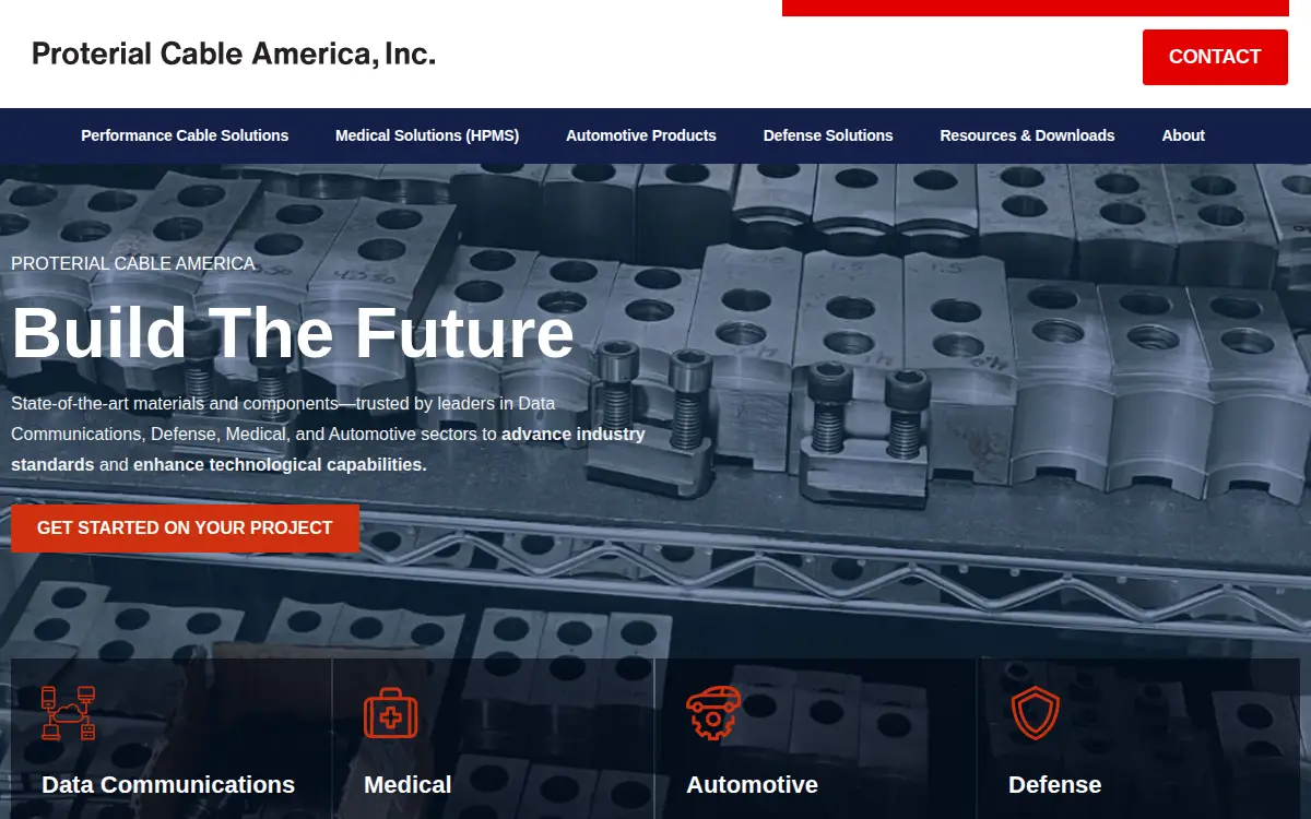 Homepage of Proterial Cable America, INC.