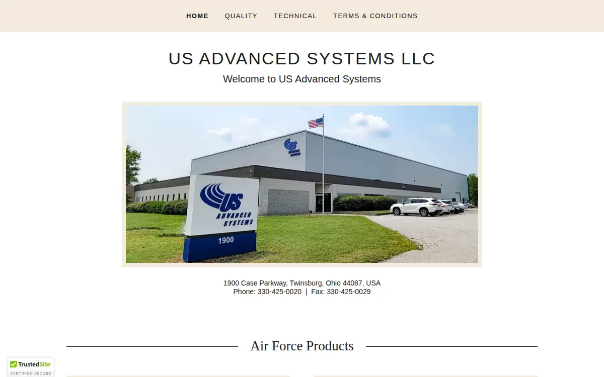 Homepage of US Advanced Systems LLC