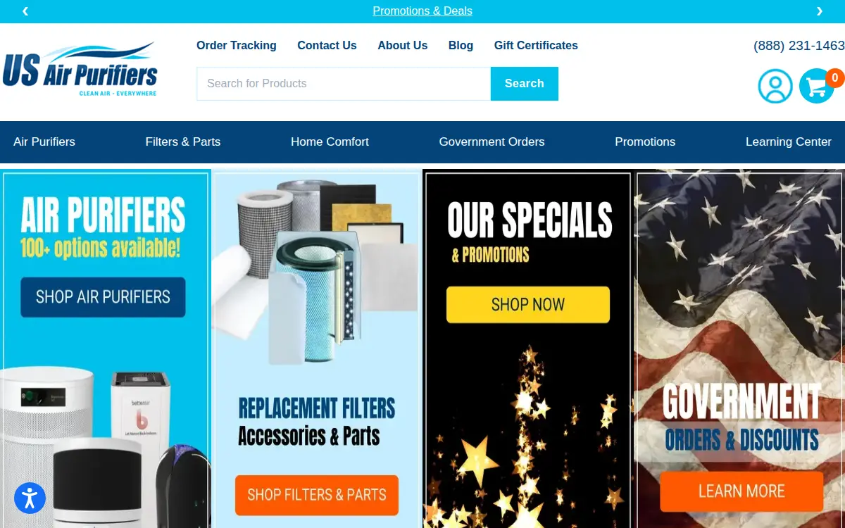 Homepage of US Air Purifiers LLC