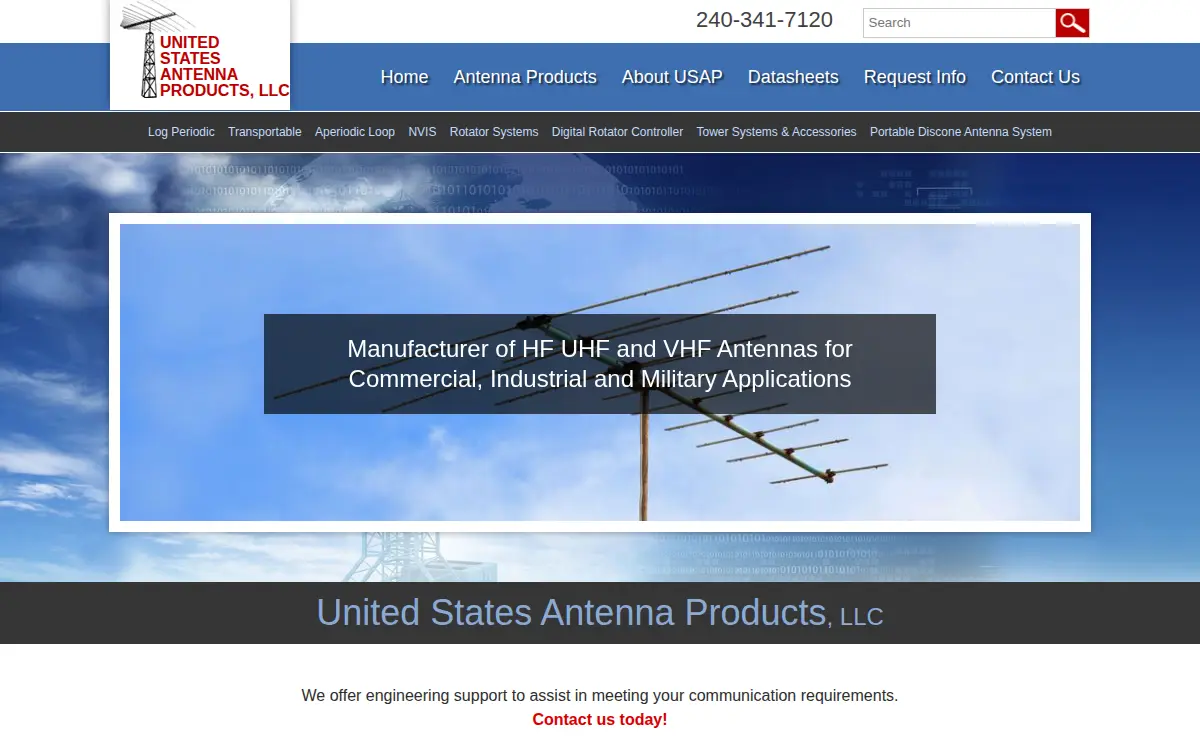 Homepage of United States Antenna Products, L.l.c.