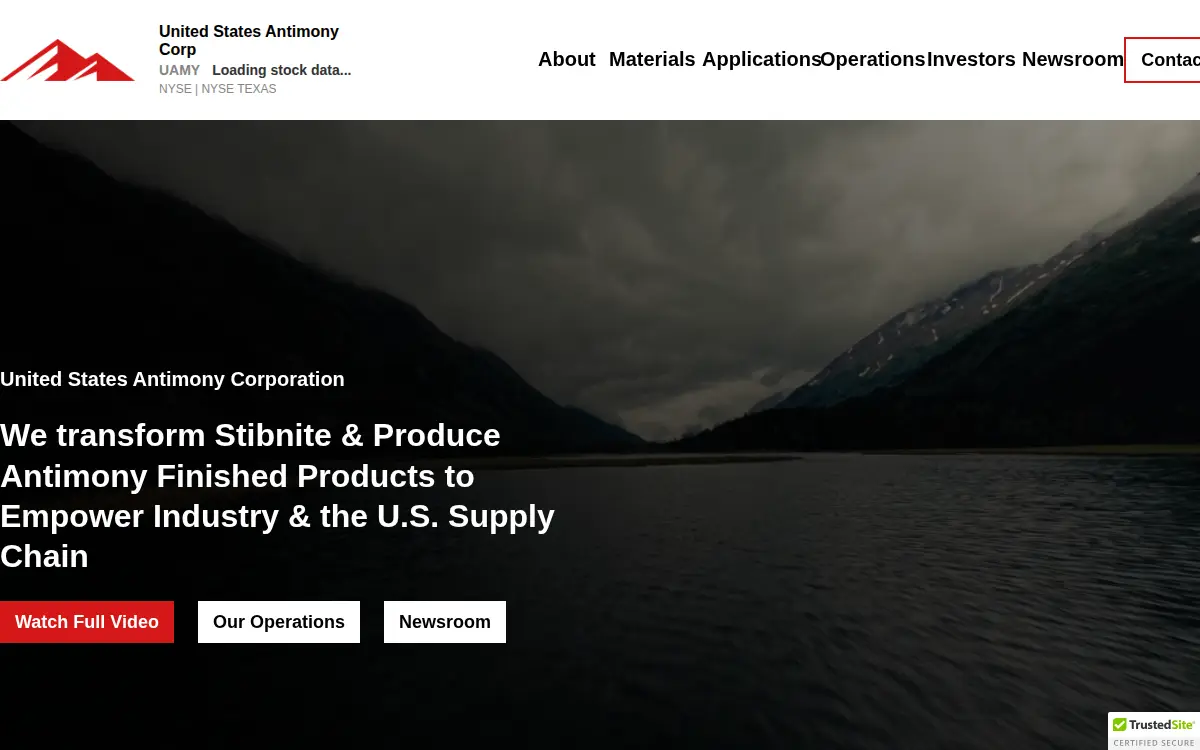 Homepage of United States Antimony Corporation