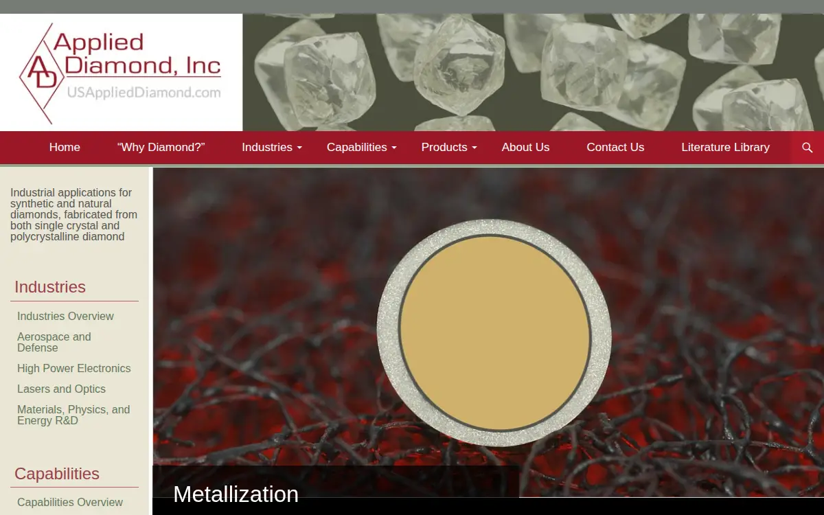 Homepage of Applied Diamond, INC