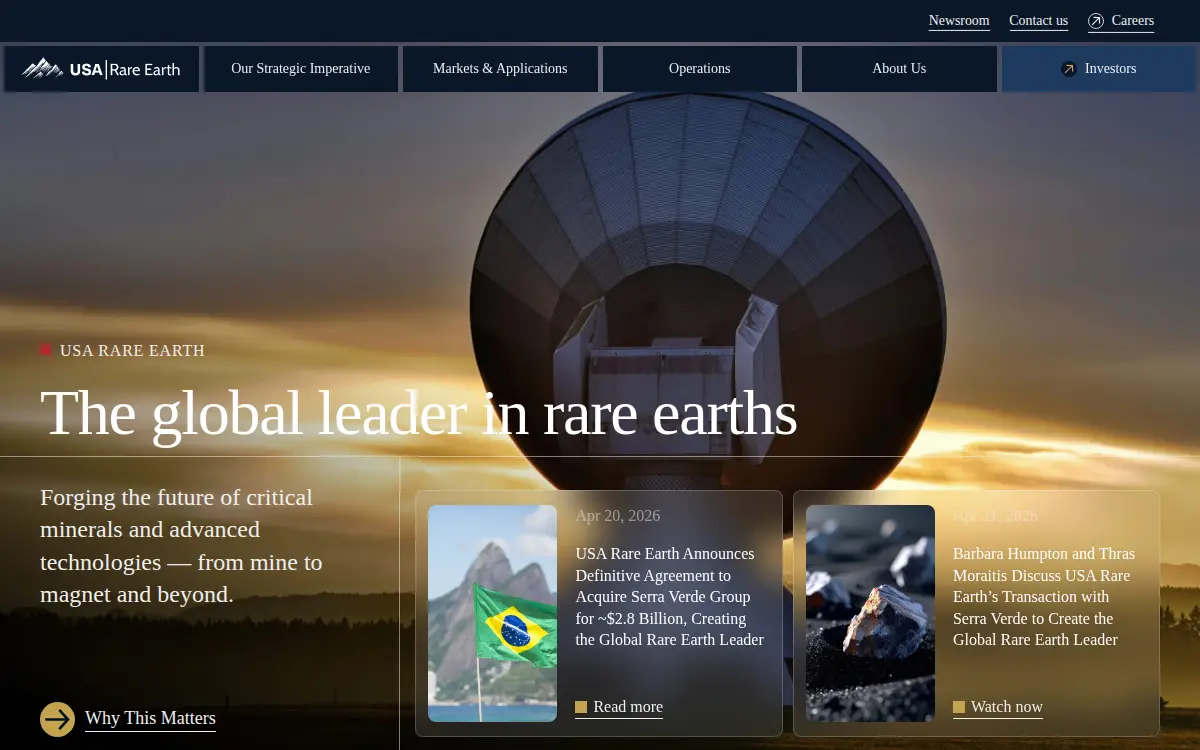 Homepage of USA Rare Earth Magnets, LLC