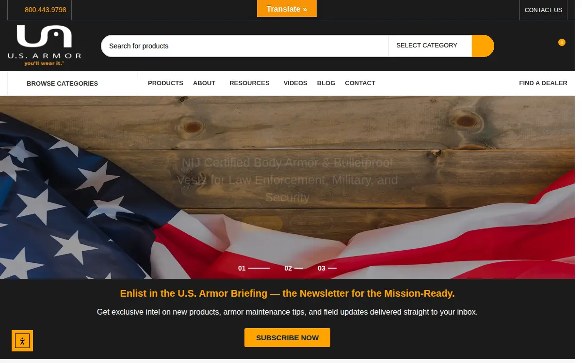 Homepage of U.s. Armor Corporation
