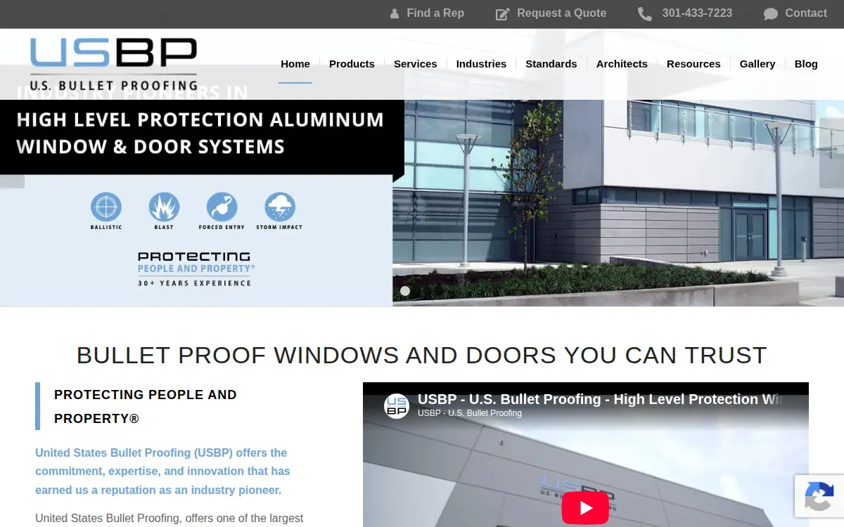 Homepage of United States Bullet Proofing, INC.