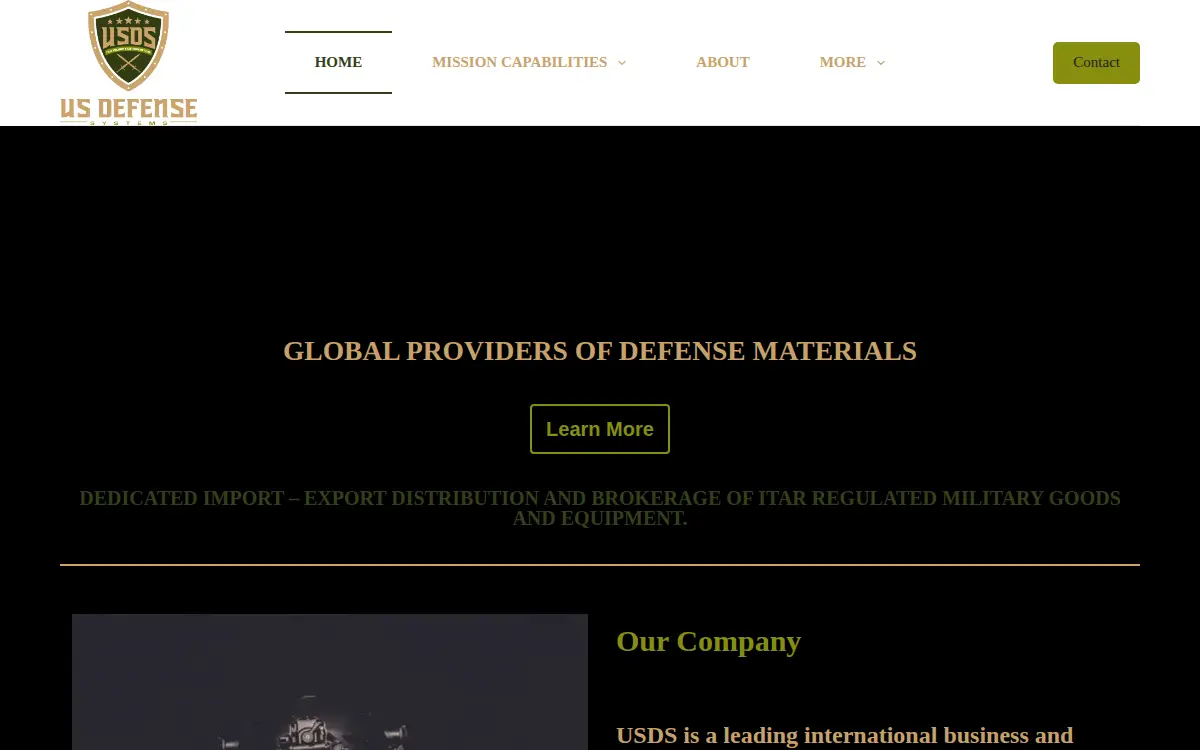 Homepage of US Defense Systems INC
