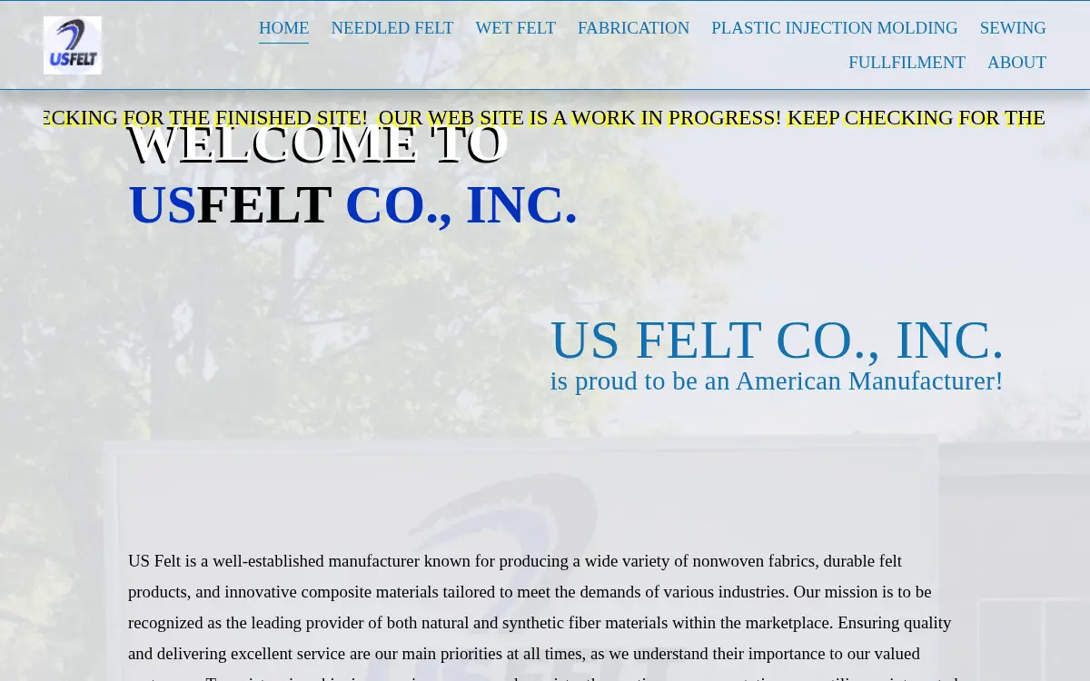 Homepage of US Felt Company INC