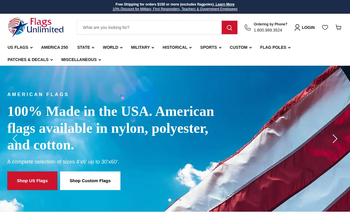 Homepage of Flags Unlimited, INC.