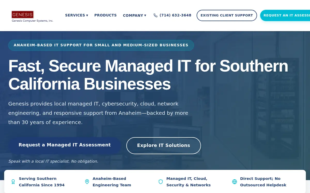Homepage of Genesis Computer Systems, INC.