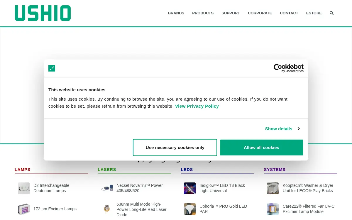 Homepage of Ushio America, INC
