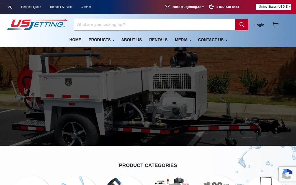 Homepage of US Jetting, LLC