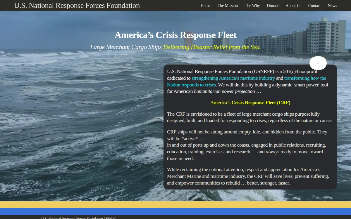 Homepage of US National Response Forces Foundation