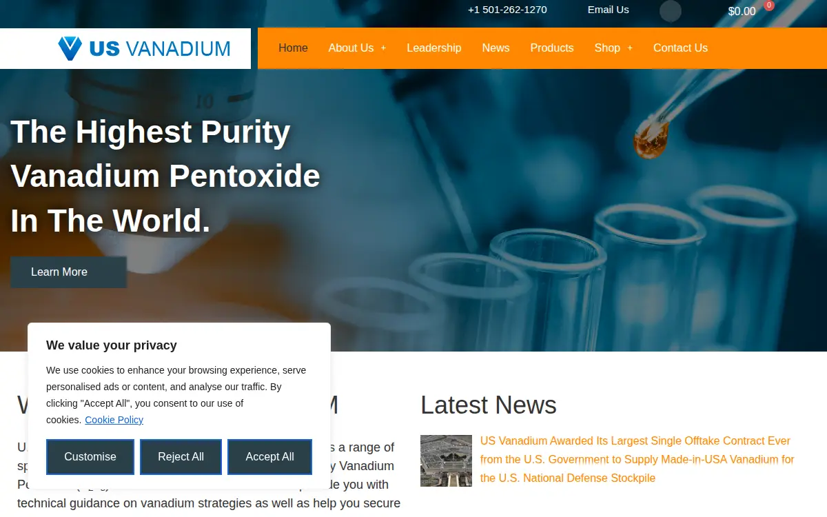 Homepage of U.s. Vanadium LLC