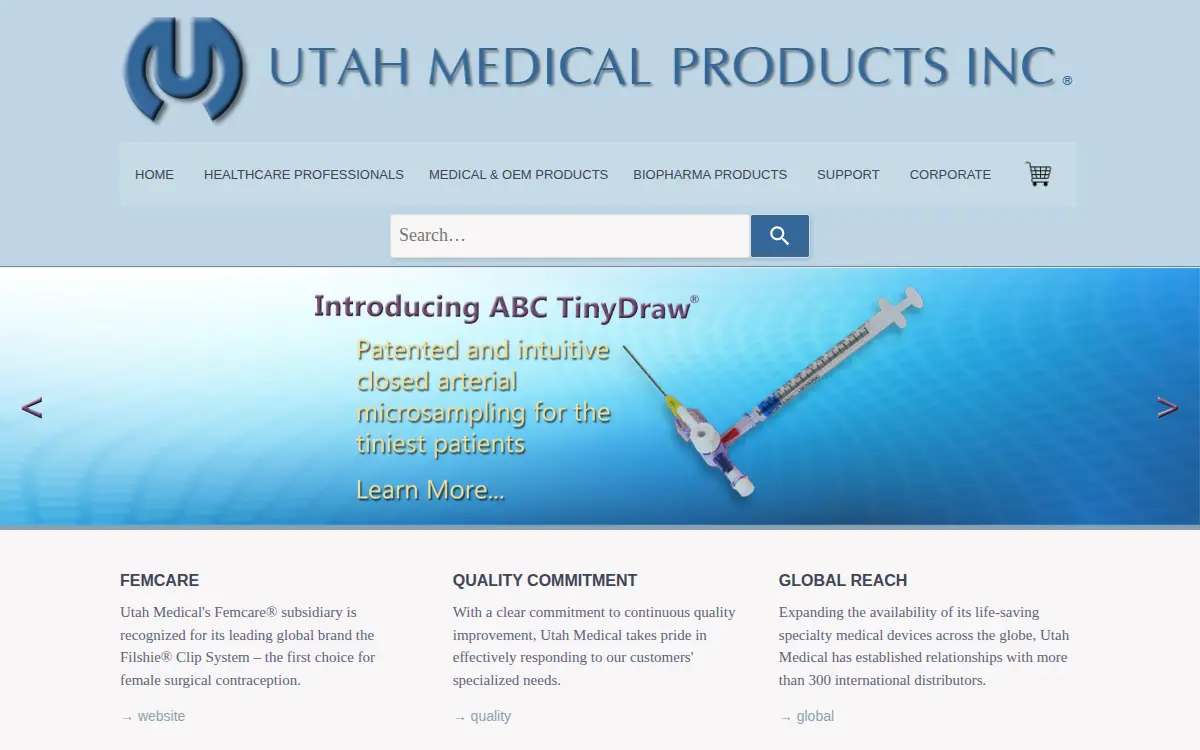 Homepage of Utah Medical Products, INC