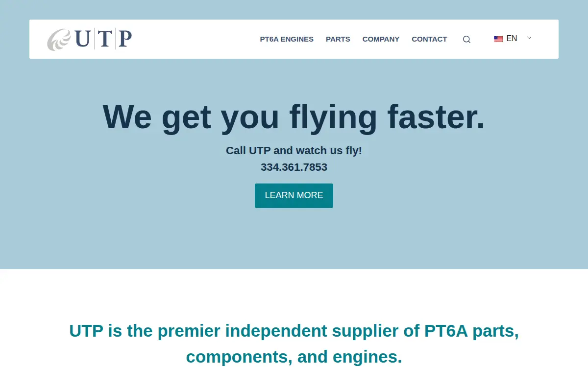 Homepage of Universal Turbine Parts, LLC
