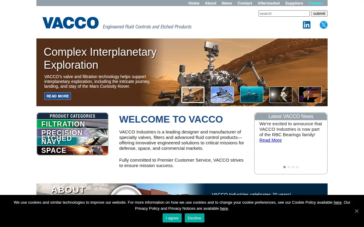 Homepage of Vacco Industries