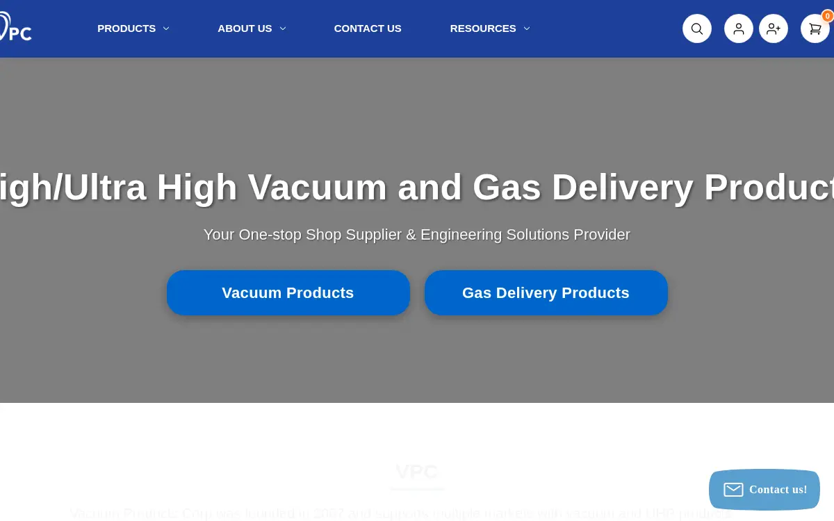 Homepage of Vacuum Products Corporation