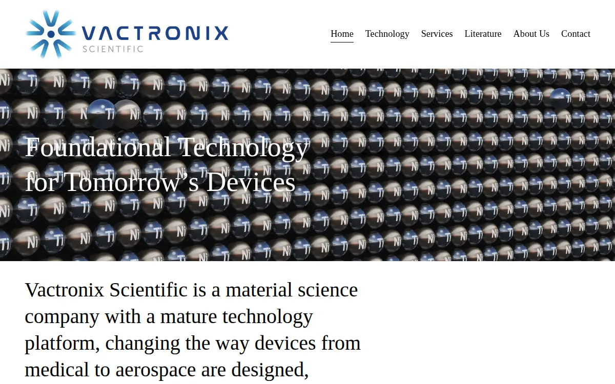 Homepage of Vactronix Scientific, LLC