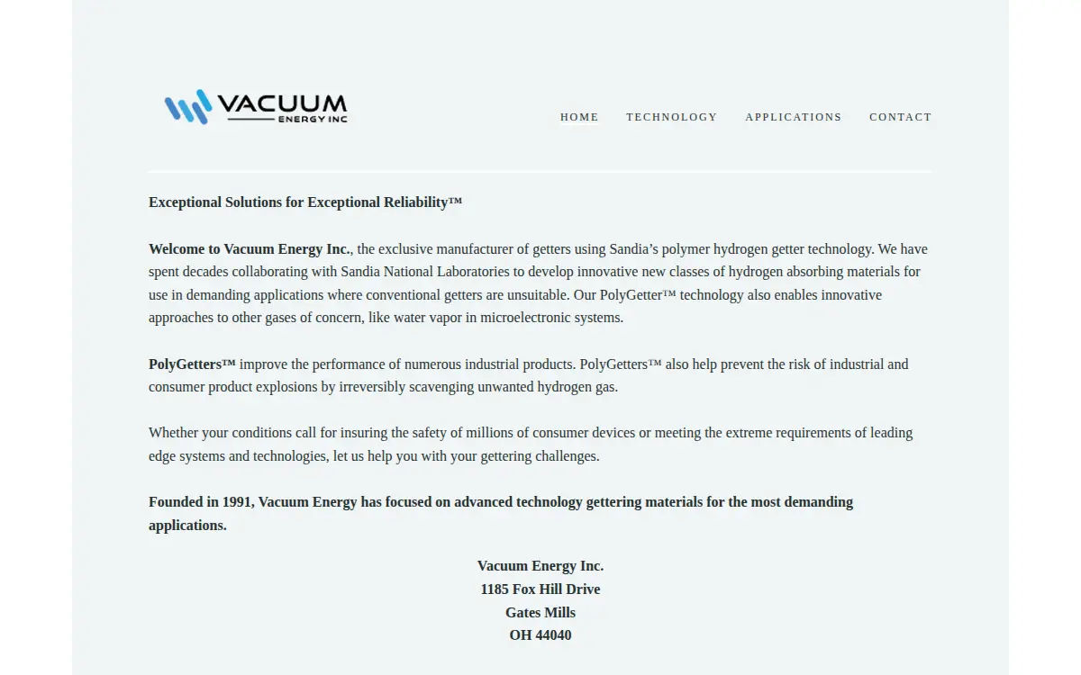 Homepage of Vacuum Energy INC