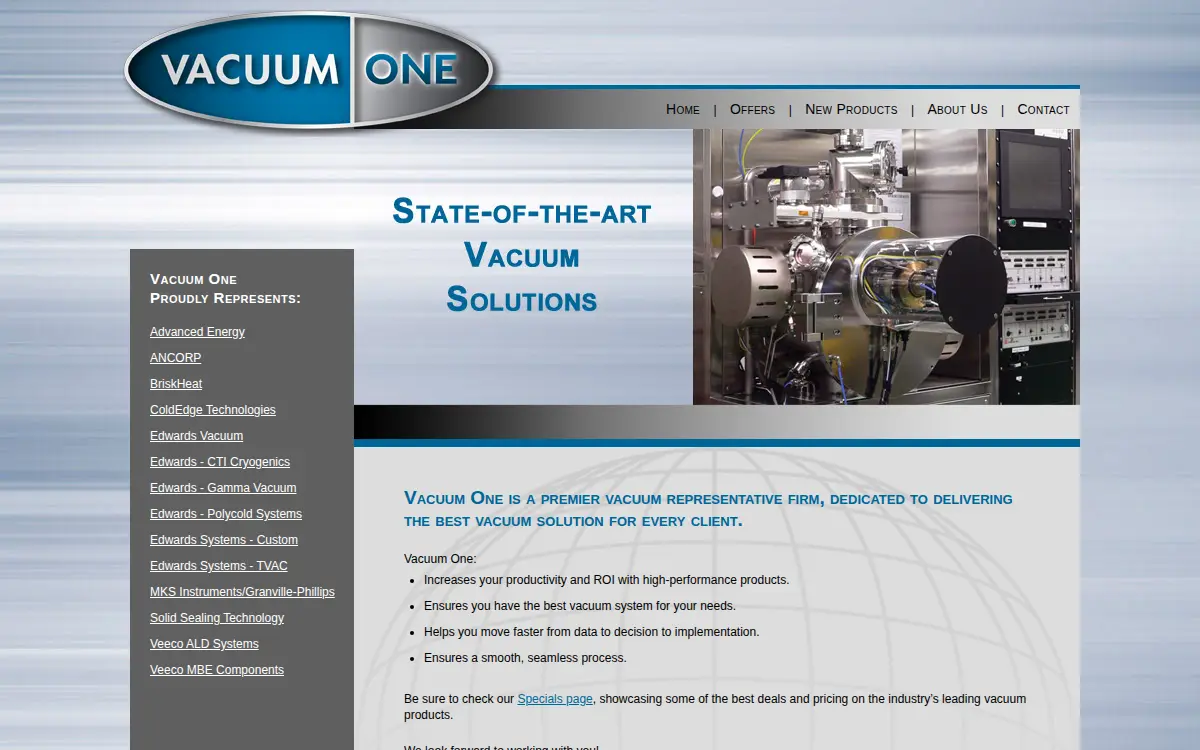 Homepage of Vacuum One INC