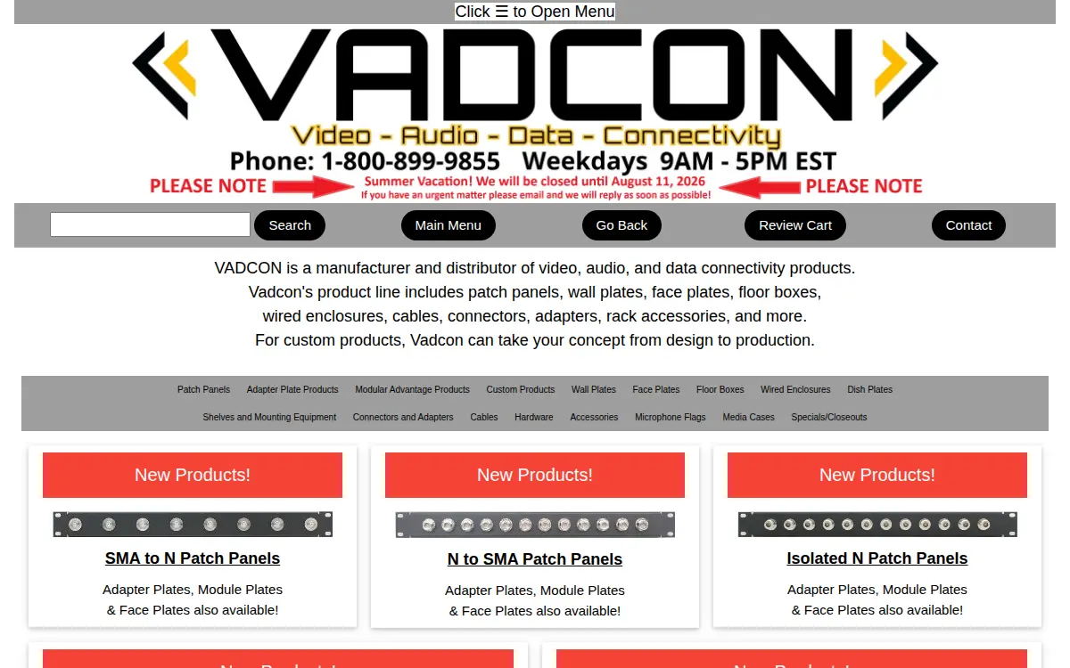 Homepage of Vadcon, INC