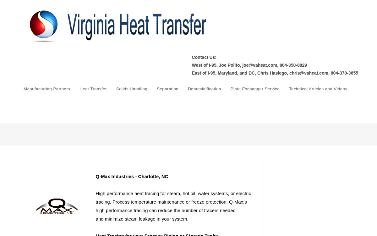 Homepage of Virginia Heat Transfer & Process Equipment, INC.