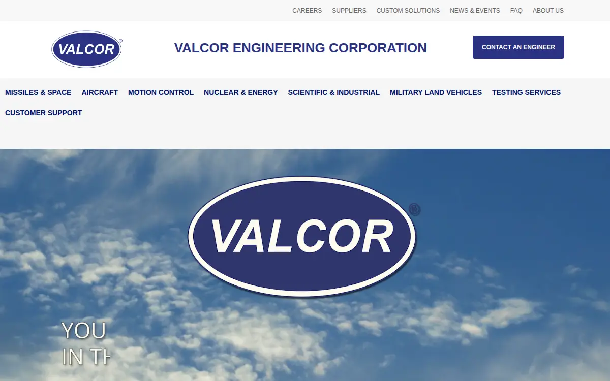 Homepage of Valcor Engineering CORP