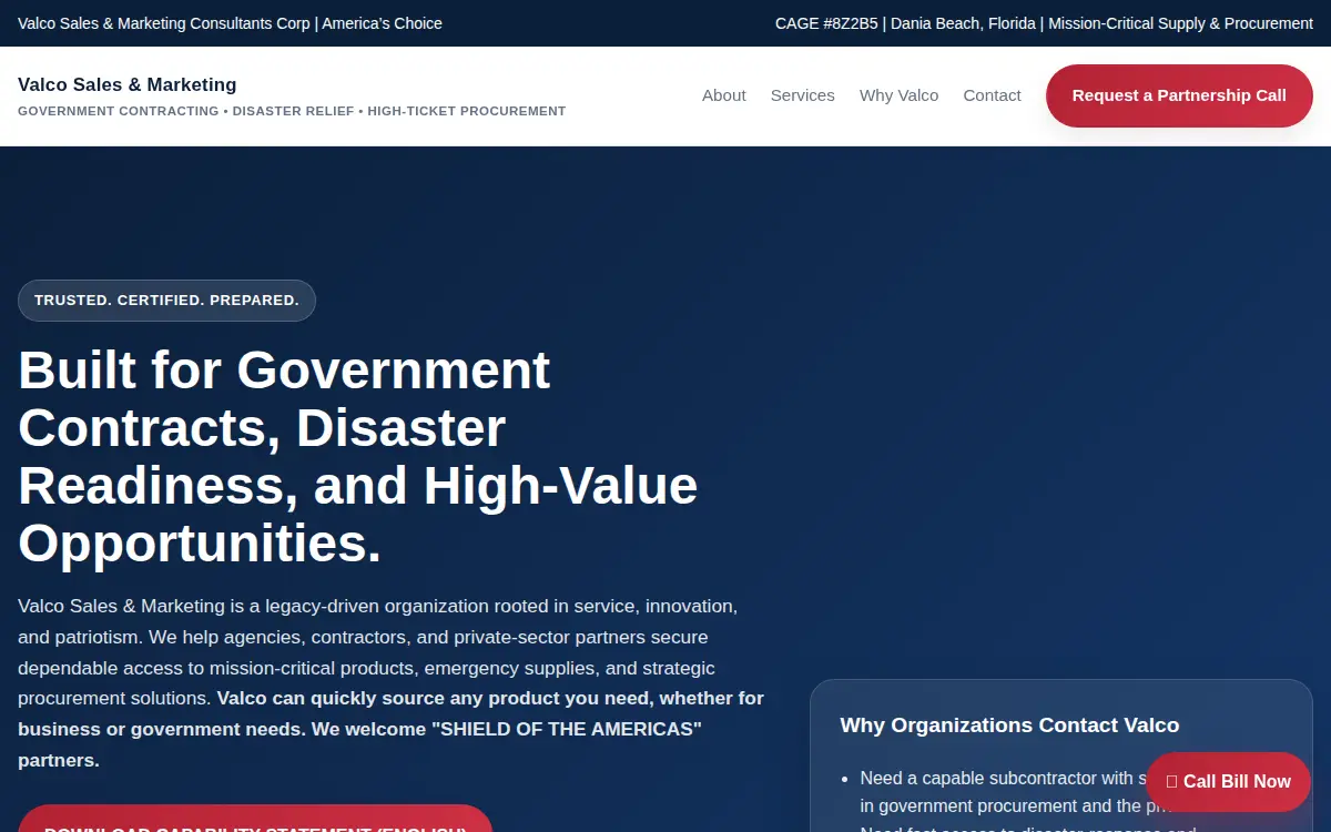 Homepage of Valco Sales & Marketing Consultants CORP.
