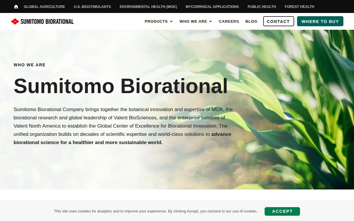 Homepage of Valent Biosciences LLC