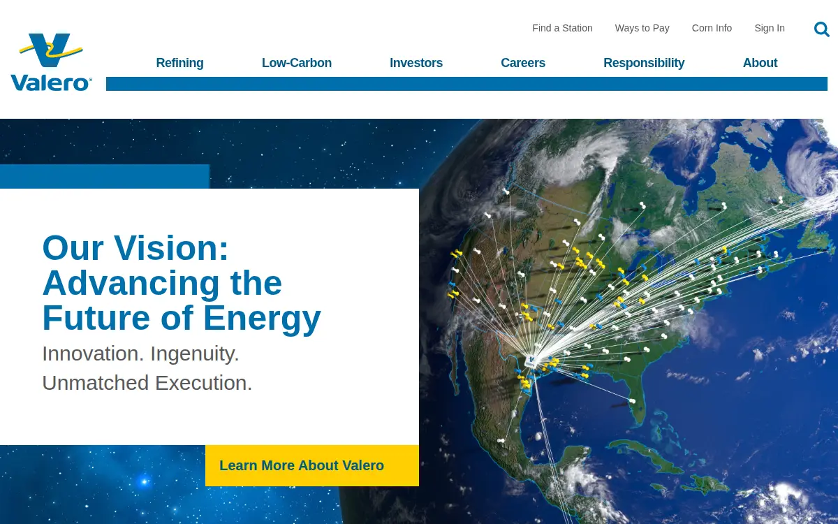 Homepage of Valero Marketing and Supply CO