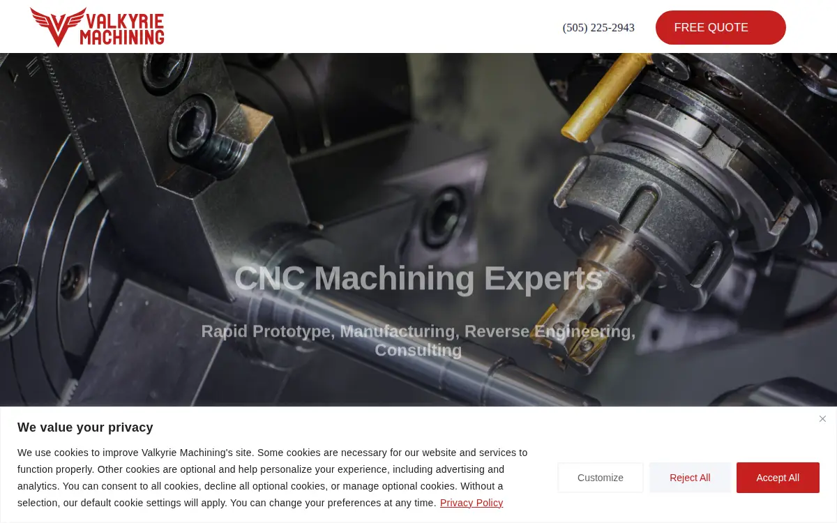 Homepage of Valkyrie Machining LLC