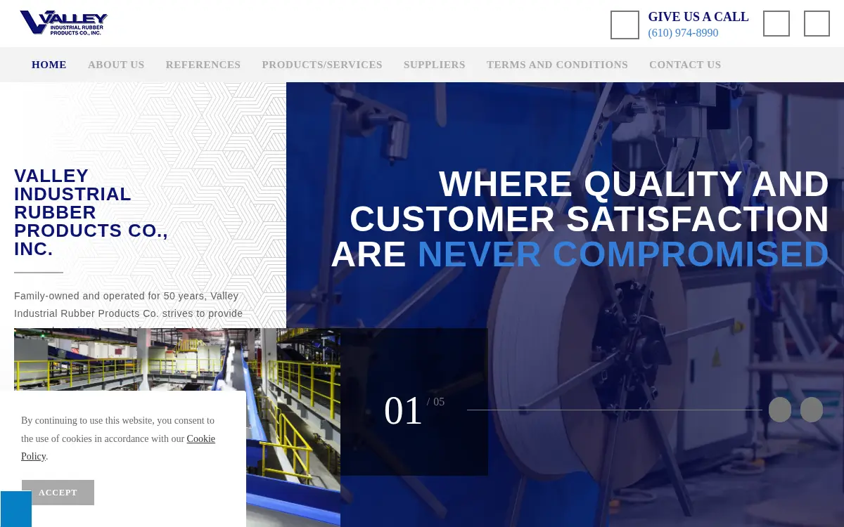 Homepage of Valley Industrial Rubber Products Co., INC.
