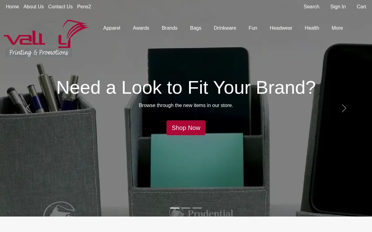 Homepage of Valley Printing and Promotions, INC.