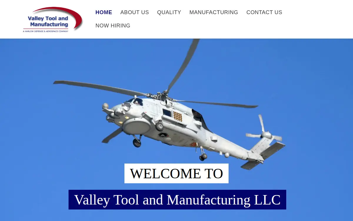 Homepage of Valley Tool and Manufacturing LLC