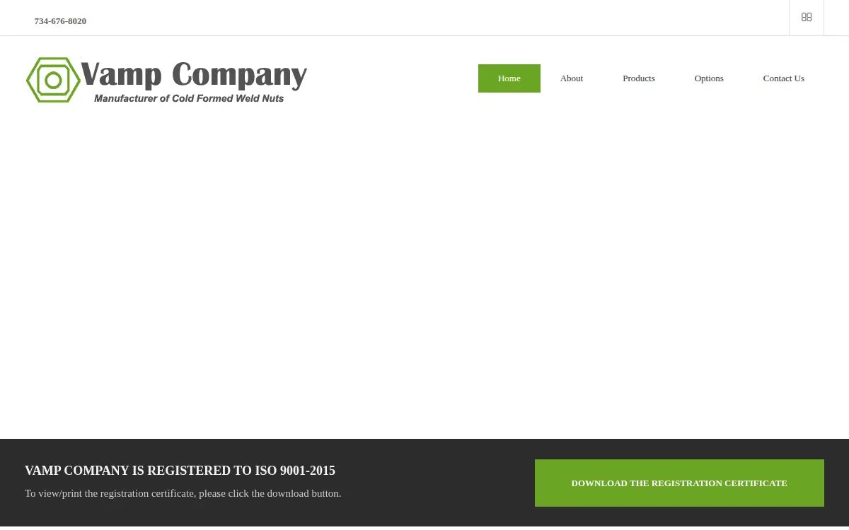 Homepage of Vamp Screw Products Company