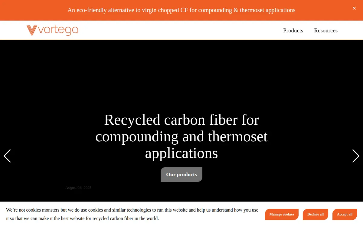Homepage of Vartega INC.