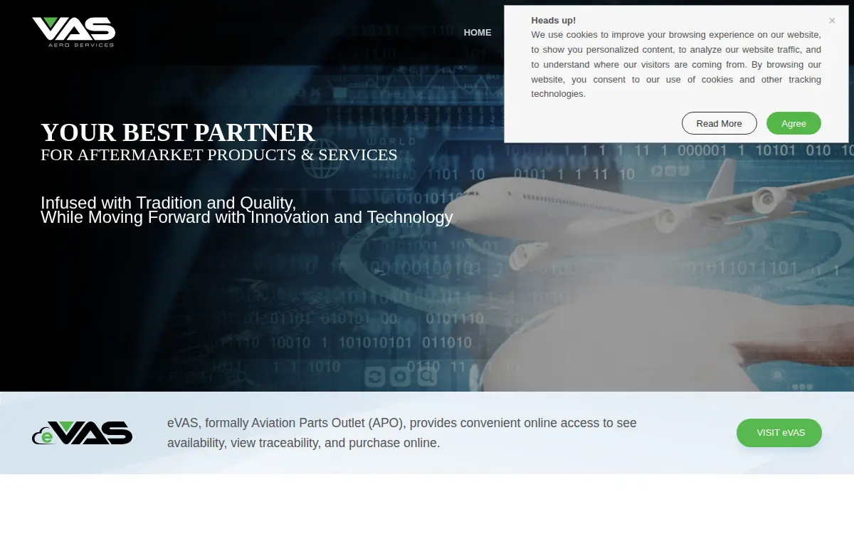 Homepage of Vas Aero Services, LLC