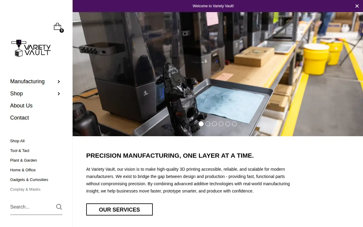 Homepage of Variety Vault LLC